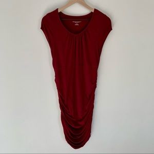 Liz Lange Maternity Wine Red Ruched Bodycon Dress, M
